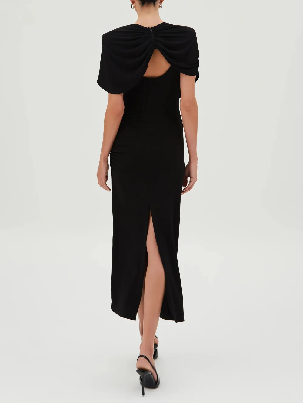 Elegant Cover Up Pleated Back Slit Midi Dress