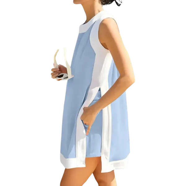 Women’s Color-Blocked Sleeveless Pullover and Shorts Set with Pockets