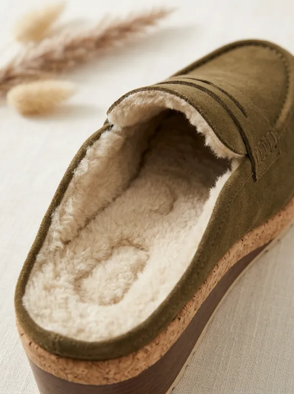 Women's Heritage Faux Fur Lined Suede Wood Sole Loafers