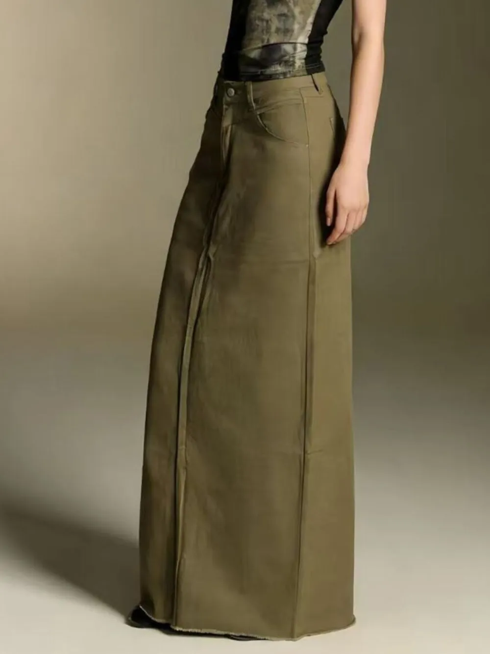 Raw Hem Maxi Skirt