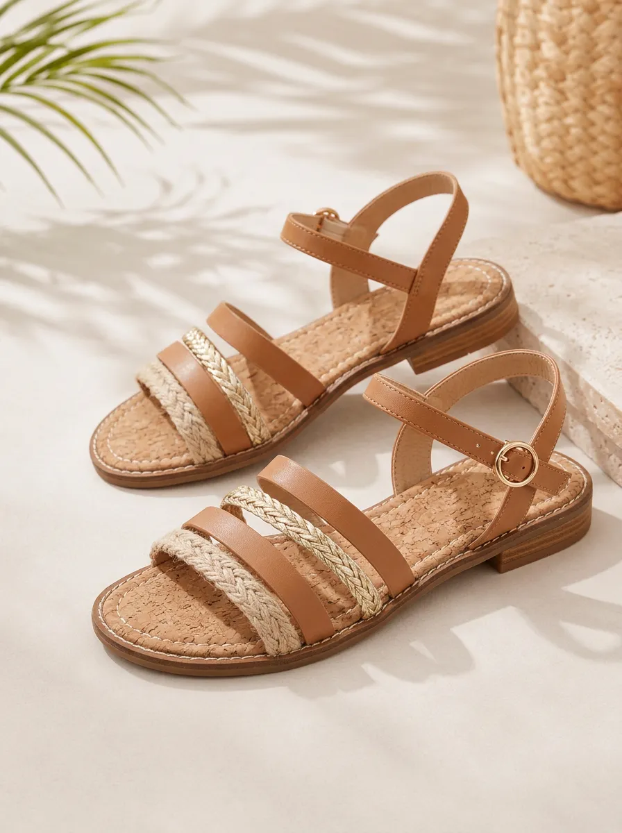 Women's Summer Casual Braided Strap Cork Insole Sandals