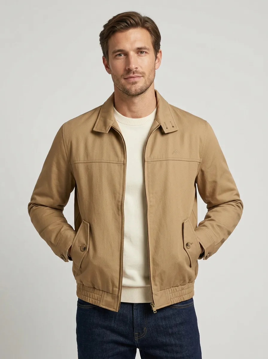 Men's Casual Mountain Embroidered Khaki Harrington Jacket