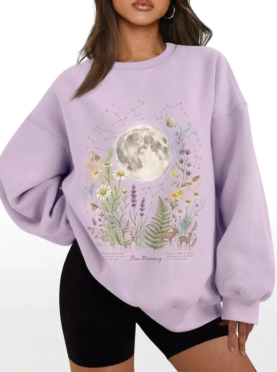 Women's Celestial Moon Floral Deer Graphic Sweatshirt