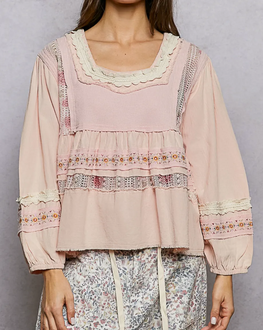 Lace Relaxed Long Sleeve Blouse