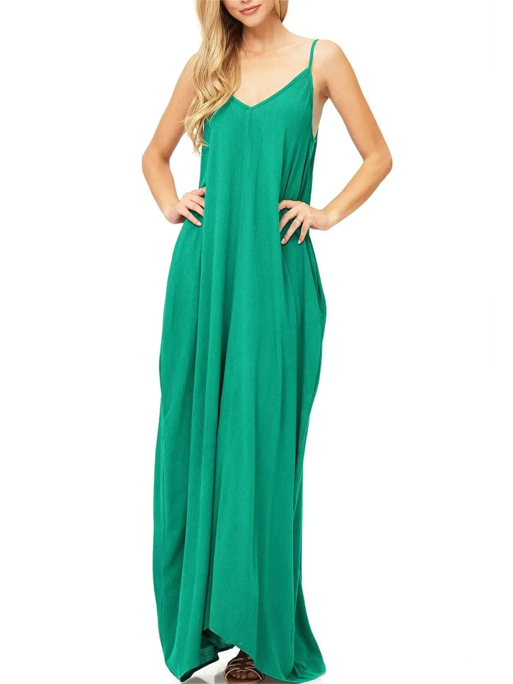 Solid Color V-Neck Maxi Dress