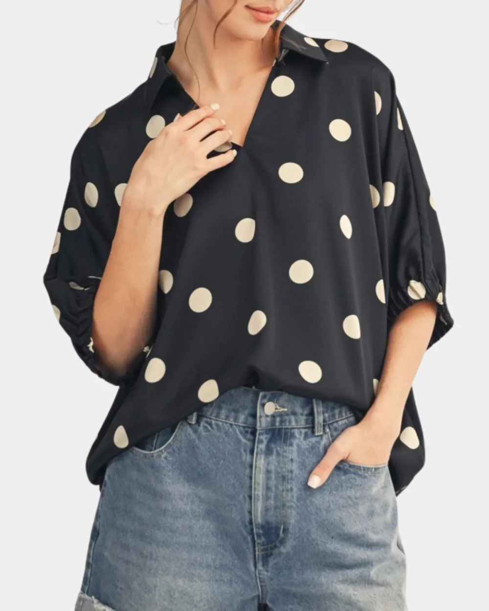 Textured Polka Dot Satin Top