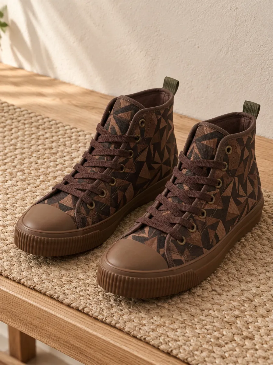 Men's Classic Geometric Pattern Patterned High Top Forest Inspired Canvas Shoes