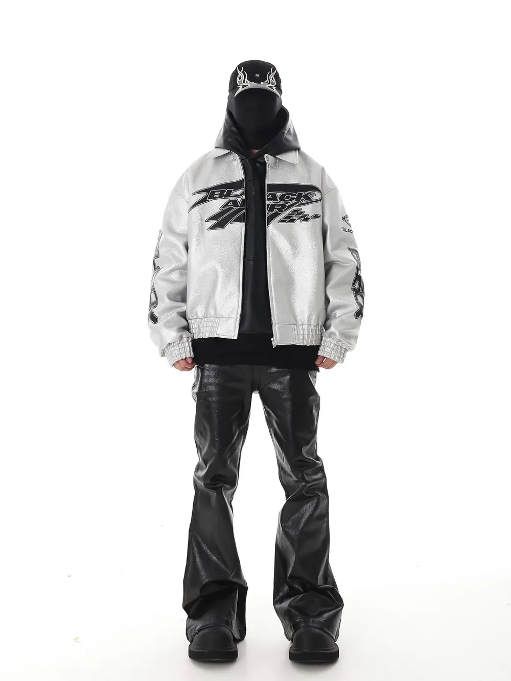 BLACK AIR Racer Cropped Leather Jacket