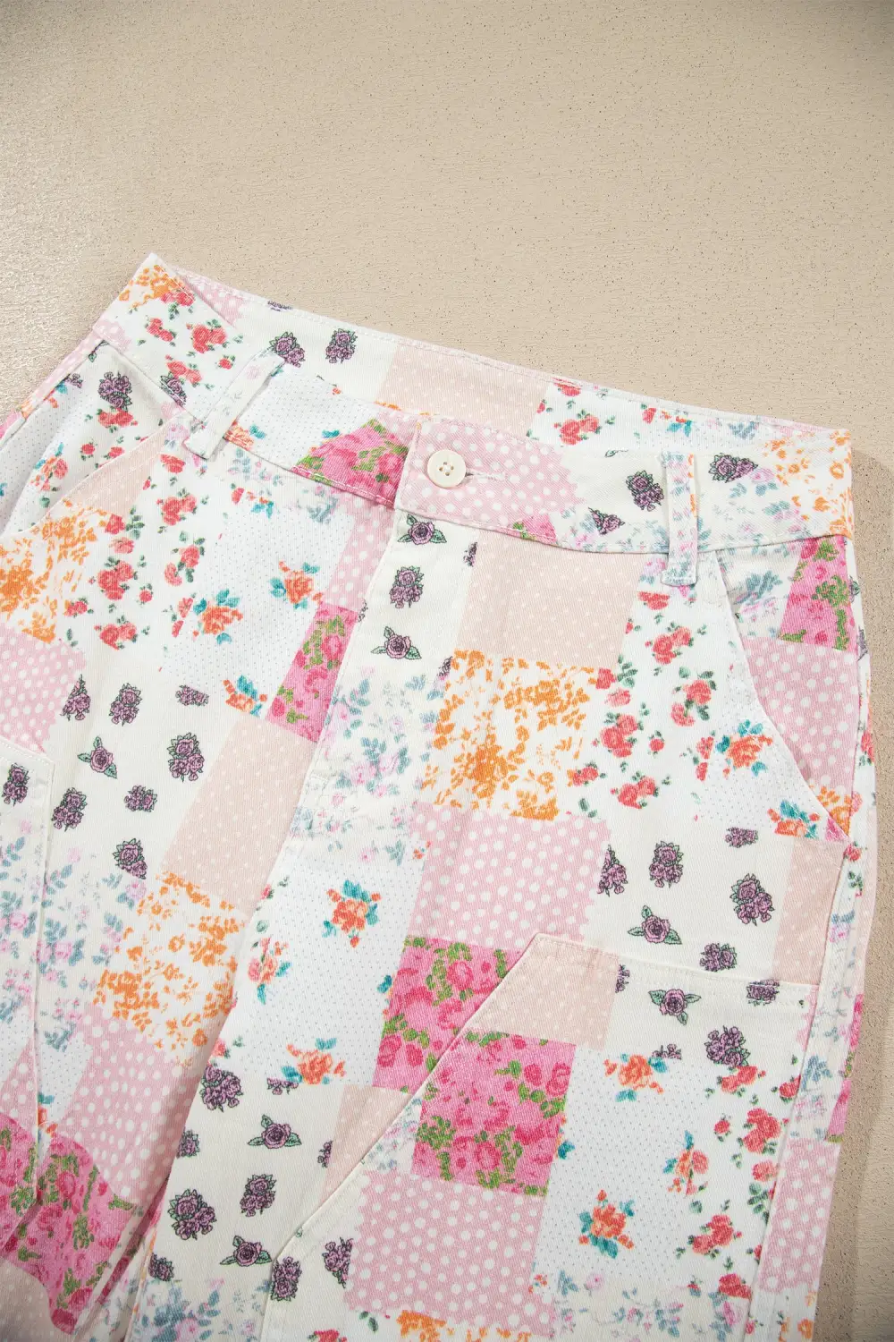 Women's Floral Patchwork Wide Leg Full Length Jeans