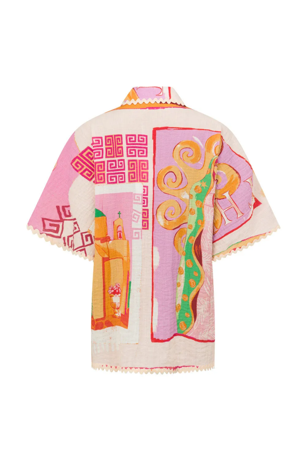 Colorful Patterned Short Sleeve Blouse