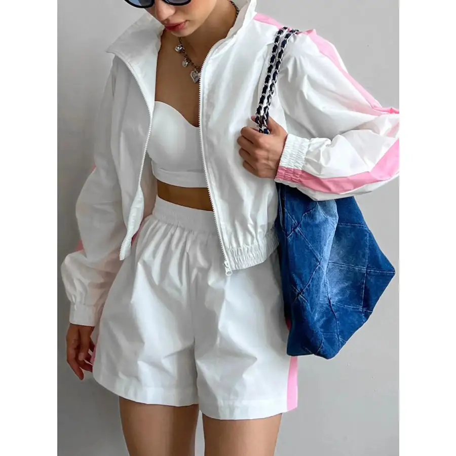 Zip Up Long Sleeve Jacket and Shorts Set