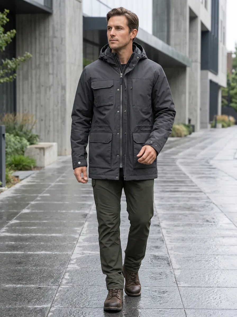 Men's Charcoal Hooded Waterproof Jacket