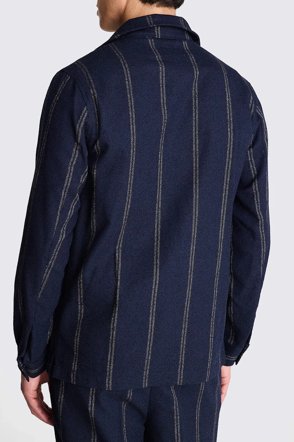 Cotton-Linen Blend Navy Striped Casual Jacket