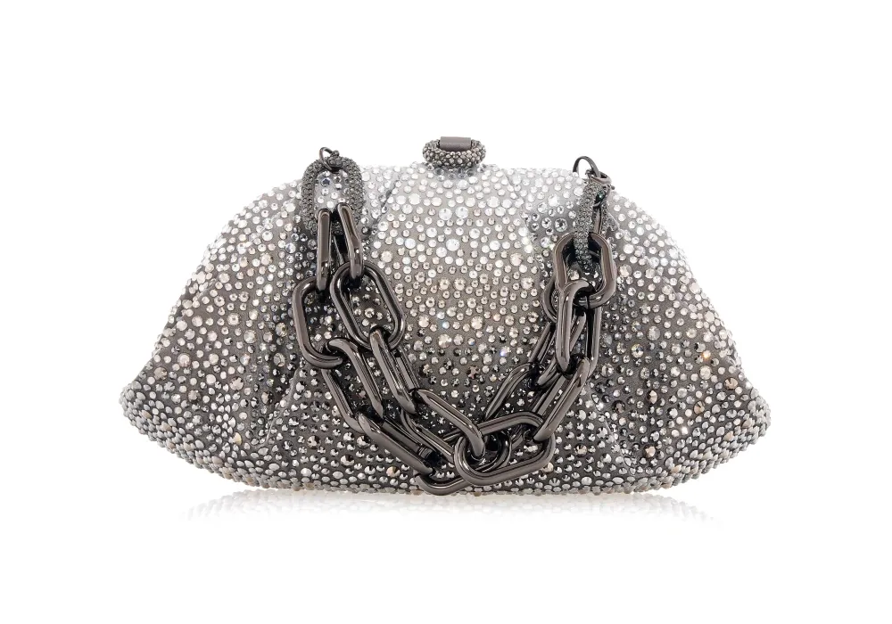 Luminous Beaded Texture Rounded Frame Statement Clutch