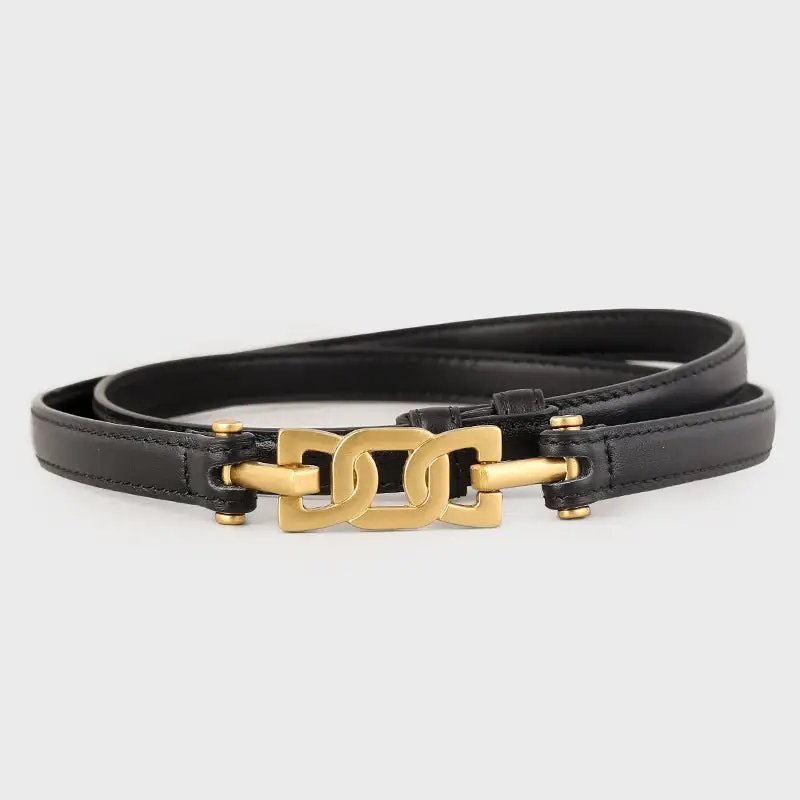 Elastic Buckle Skinny Leather Belt