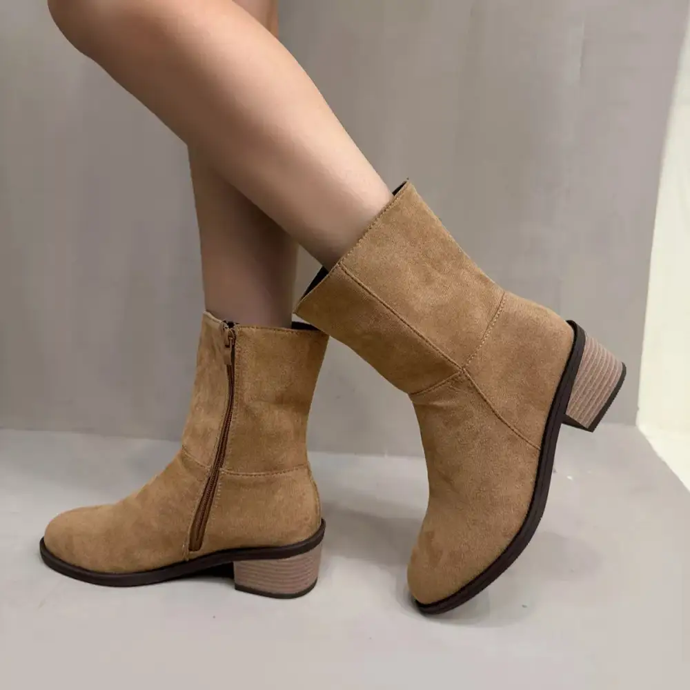 Round Toe Block Heel Ankle Boots