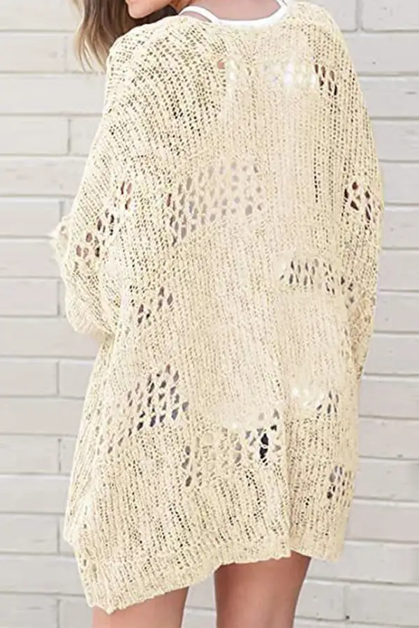 Casual Openwork Knit Dolman Sleeve Cardigan