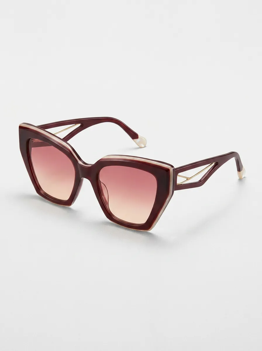 Women's Fashion Cat Eye Burgundy Gradient Lens Cutout Frame Sunglasses