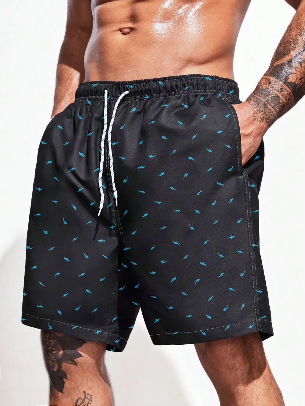 Men's Resort Allover Print Drawstring Swim Trunks