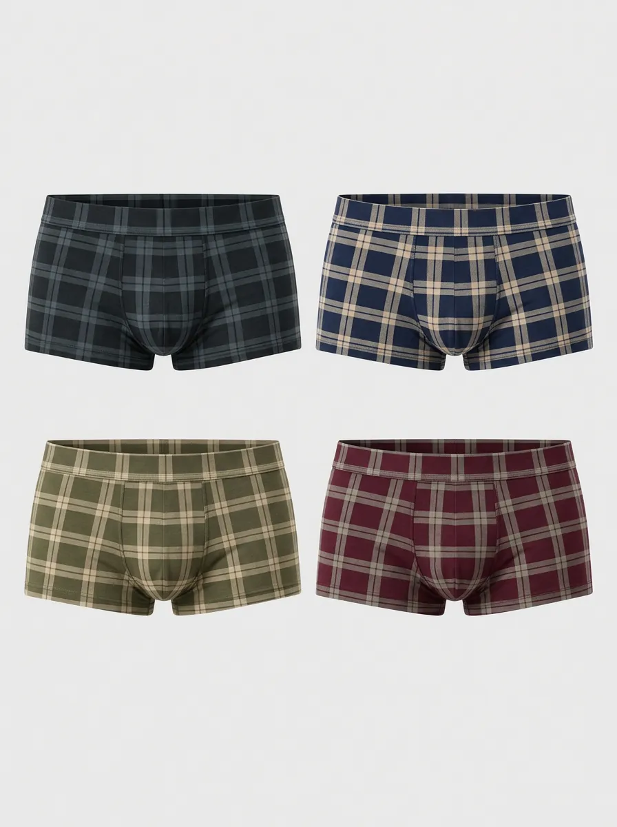 Men's Plaid Pattern Multi-Pack Printed Boxer Briefs