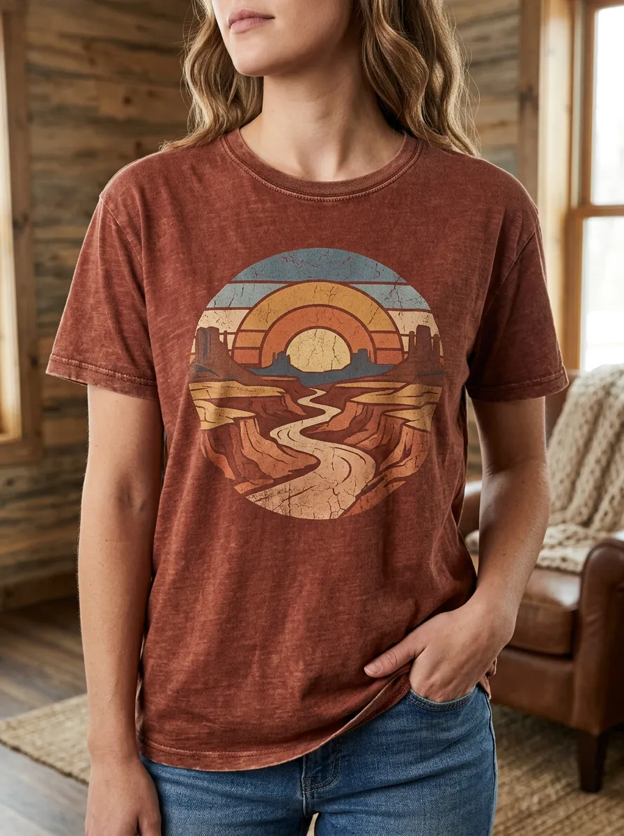 Women's Western Desert Sunset Canyon Printed T-shirt