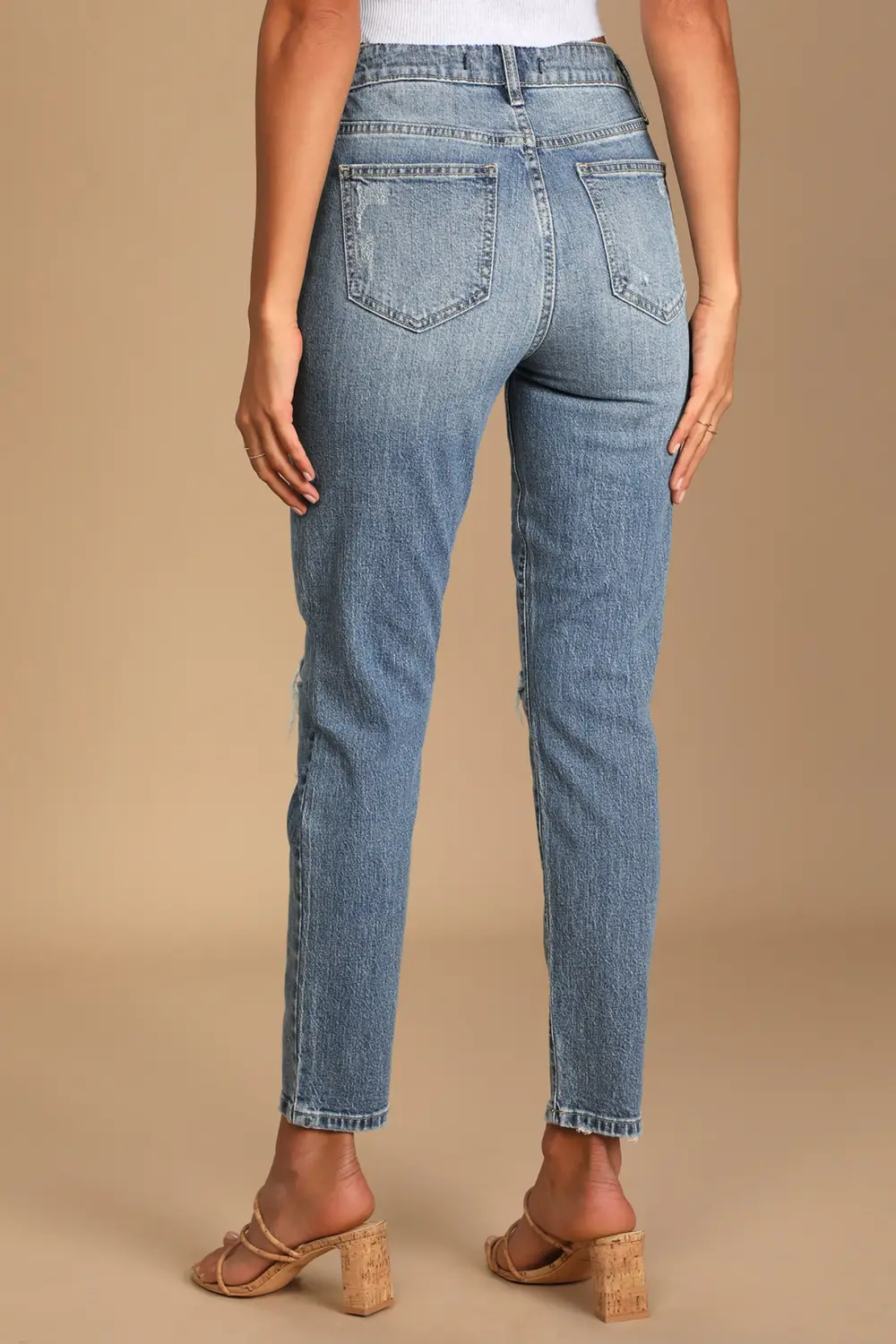 Daily Medium Wash High-Rise Distressed Denim Mom Jeans