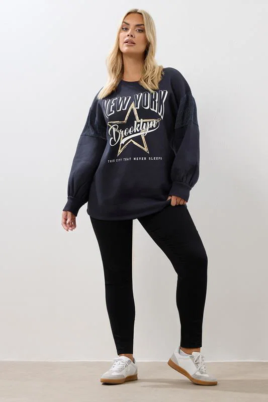 Navy Blue 'New York' Crew Neck Sweatshirt detail 1
