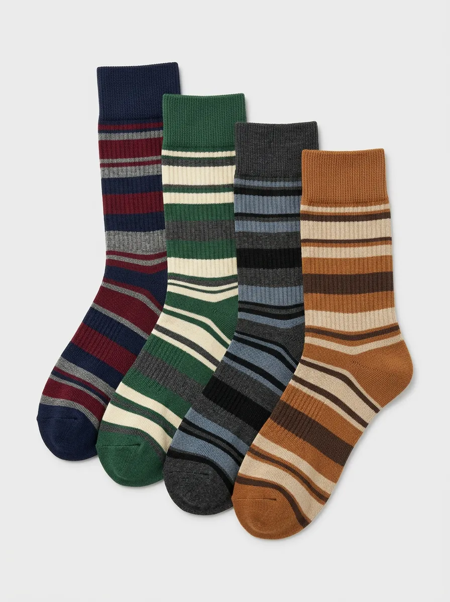 Men's 4-Pack Vintage Striped Pattern Printed Socks