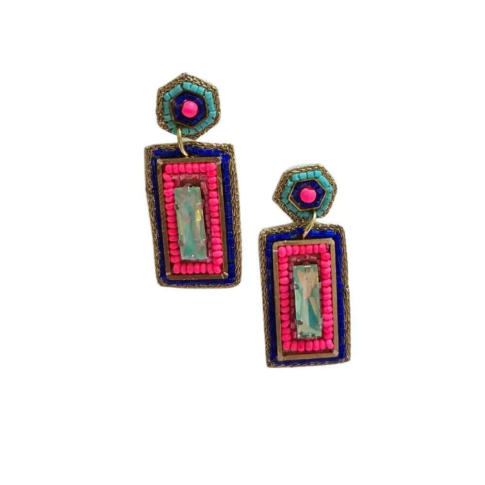 Beaded Earrings - Rectangle Statement