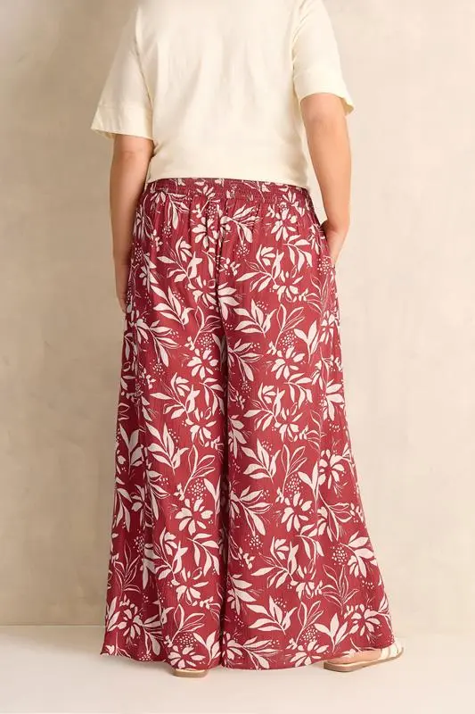 Orange Leaf Print Shirred Waist Trousers