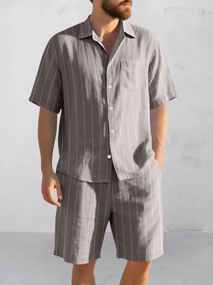 Comfort Cotton Stripe Shirt Shorts Set