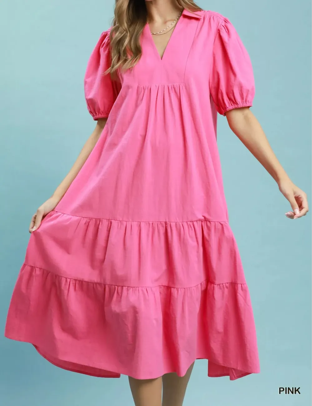 Solid Solid Tiered Midi Dress