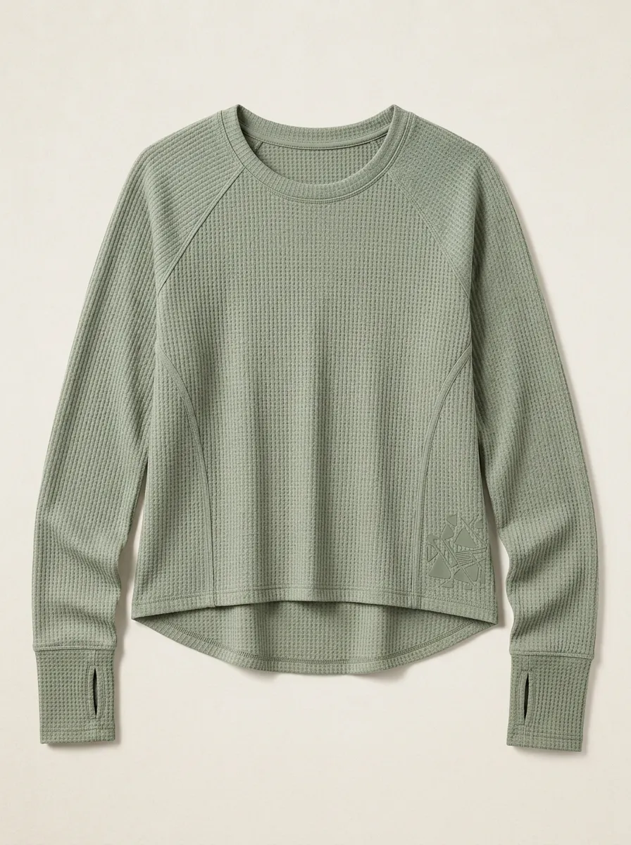 Women's Studio Athletic Waffle Knit Thumbhole Long Sleeve Top