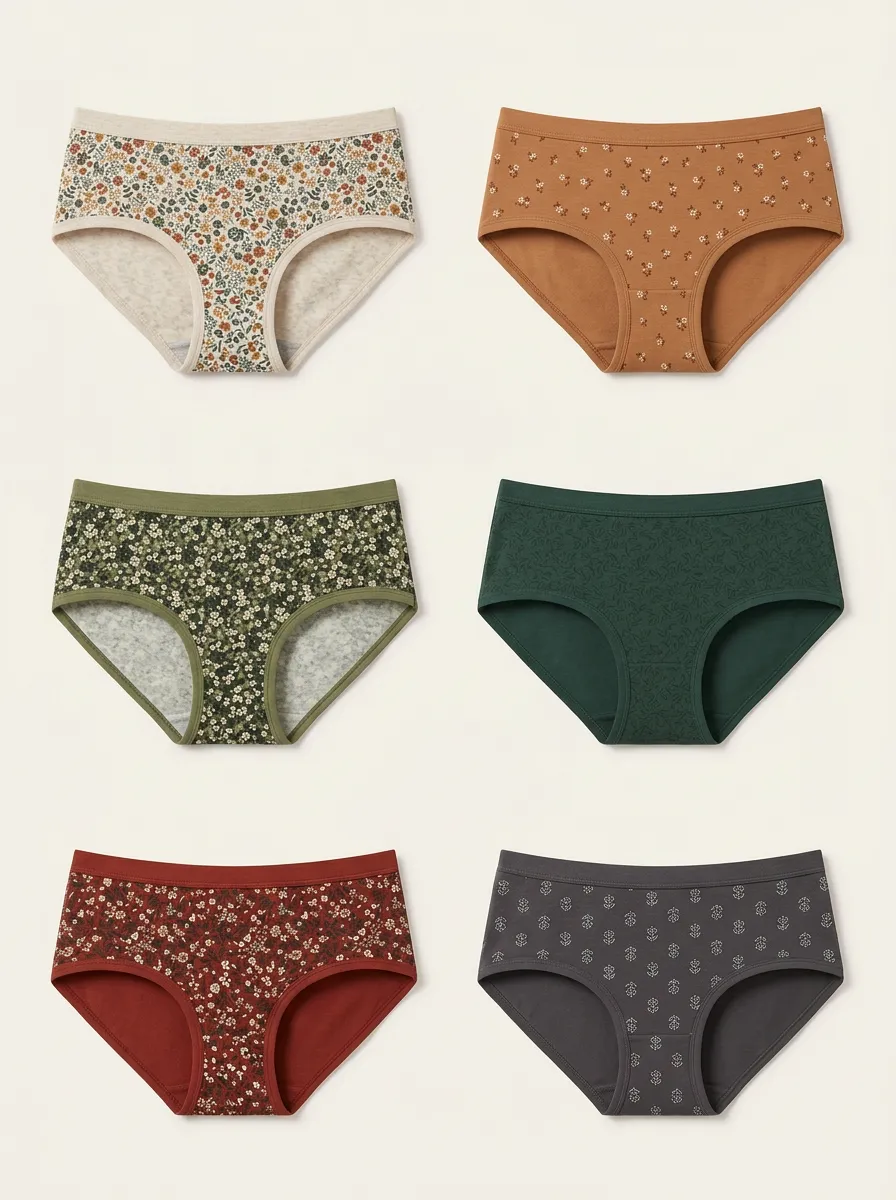 Women's Six-Pair Vintage Botanical Print Mid-Rise Brief Set
