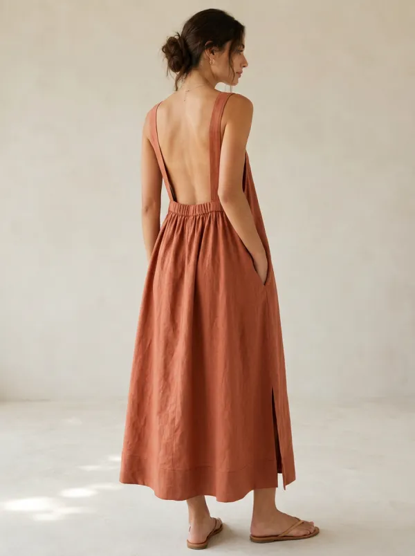 Women's Natural-Shape Casual Linen Backless Dress
