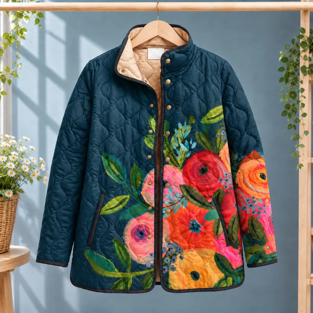 Floral Printed Stand Collar Jacket