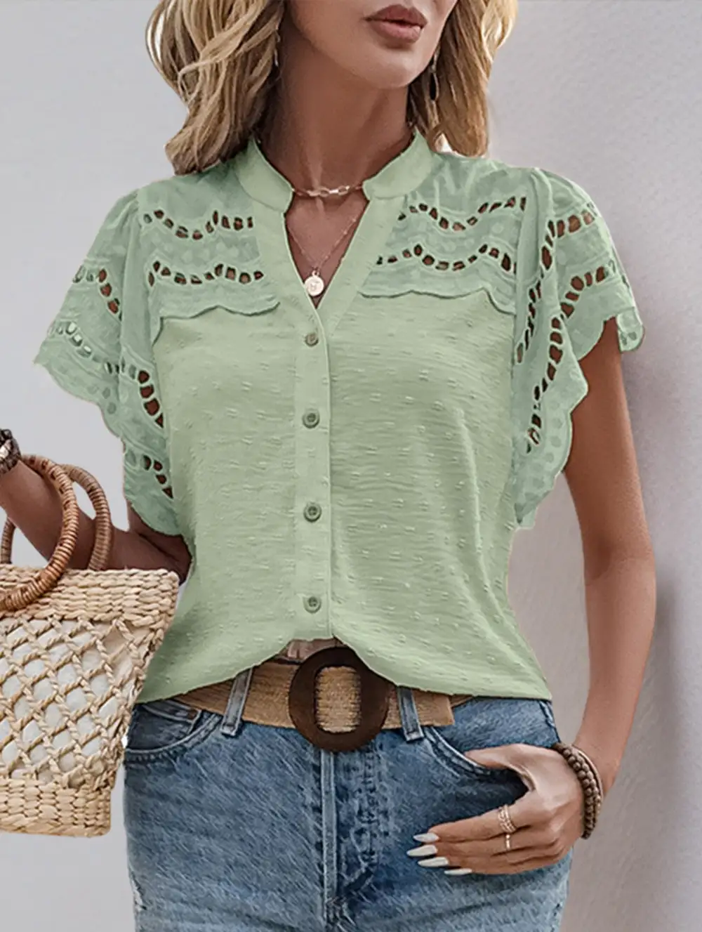 Lounge Lace Detail Ruffle Detail Blouse