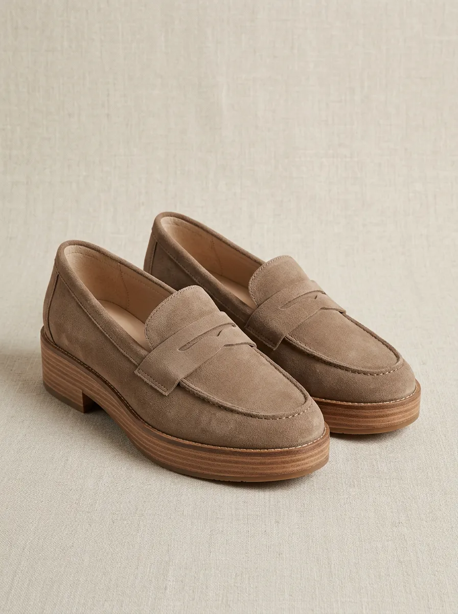 Women's Minimalist Suede Wood Sole Loafers
