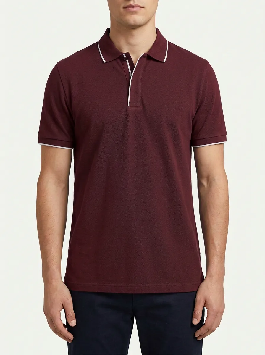 Men's Classic Smart Casual Contrast Trim Printed Polo Shirt