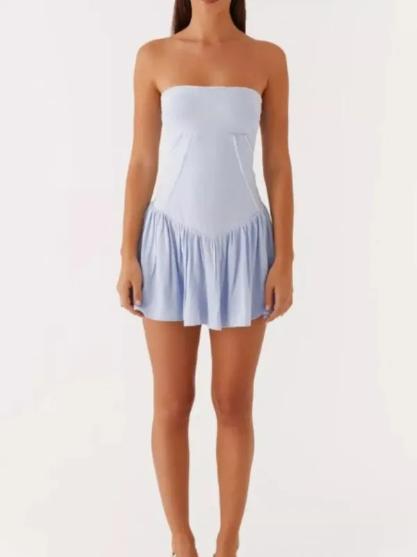 Lace-Up Back Tube Mini Dress