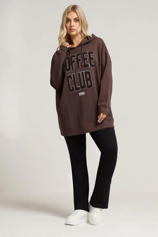 Chocolate Brown 'Coffee Club' Slogan Hoodie detail 2