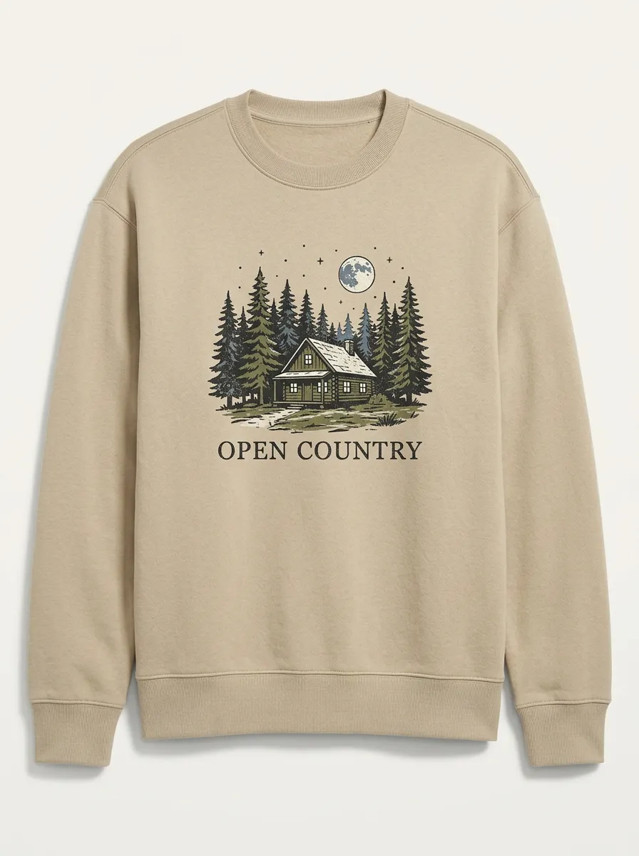 Unisex Nature Lover Open Country Cabin Forest Moon Printed Sweatshirt