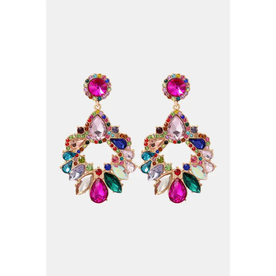 Zinc Alloy Frame Glass Stone Dangle Earrings