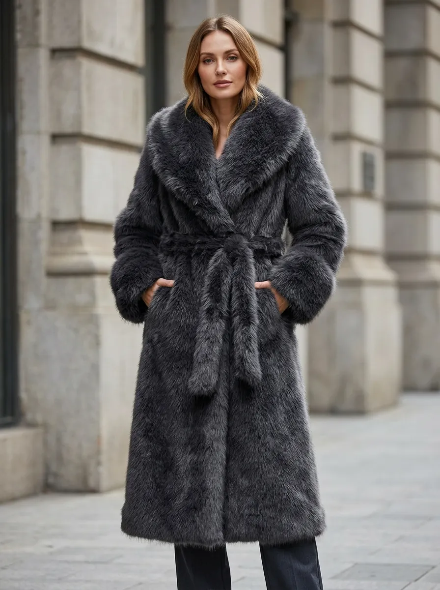 Elevated Belted Faux Fur Coat