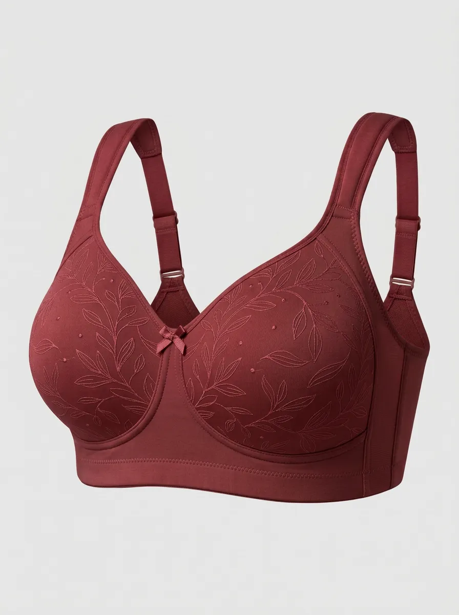 Women's Plus Size Beige Leaf Full-Coverage Wireless Bra