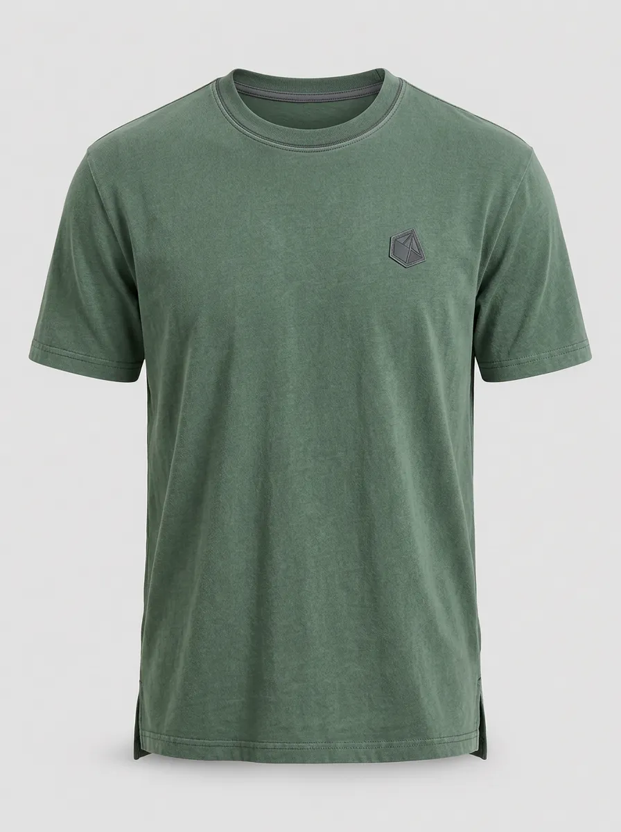 Men's Casual Outdoor Olive Green Geometric Patch Printed T-shirt