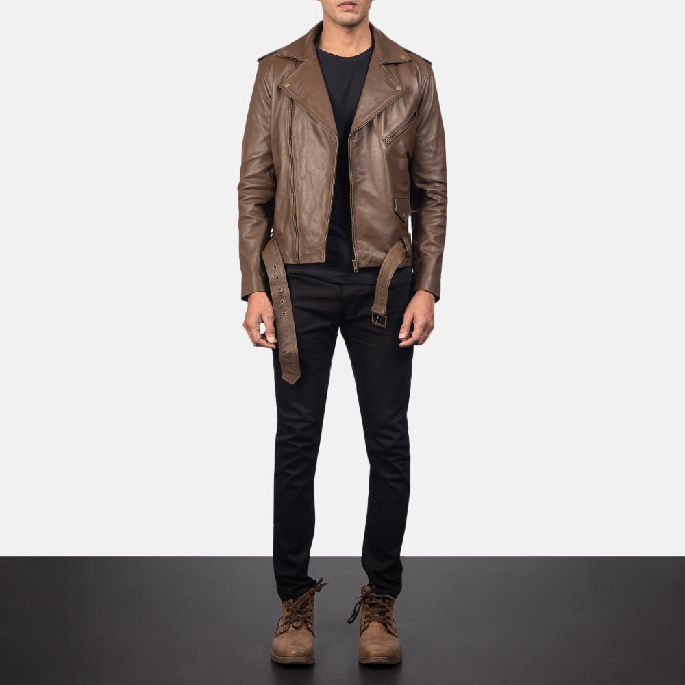 Men's Classic Tonal Detail Biker Leather Jacket