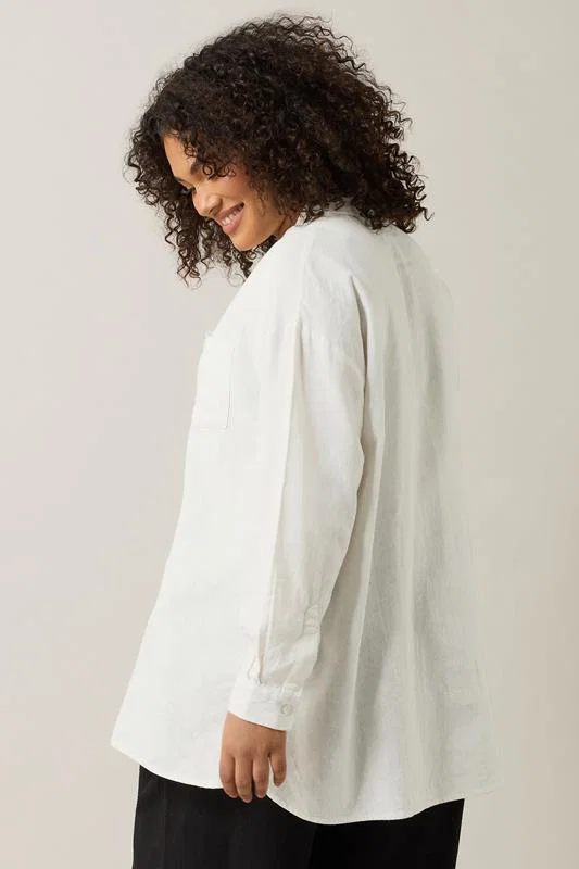 White Long Sleeve Premium Linen Shirt detail 3