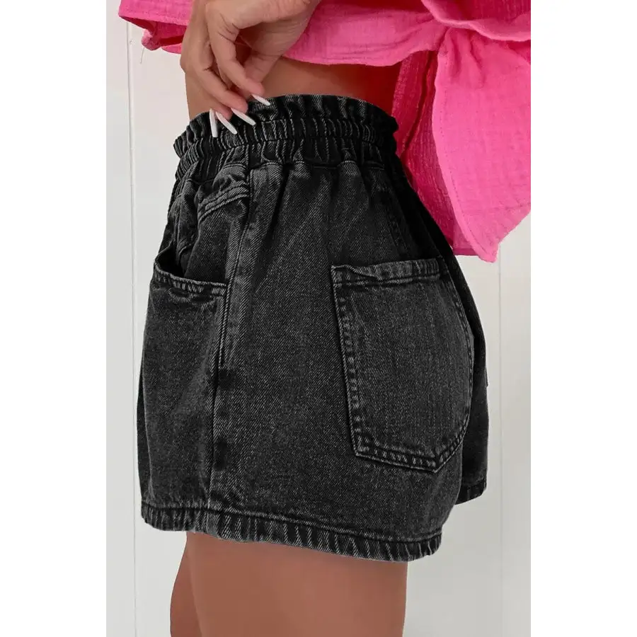 Everyday High Waist Drawstring Pocketed Denim Shorts