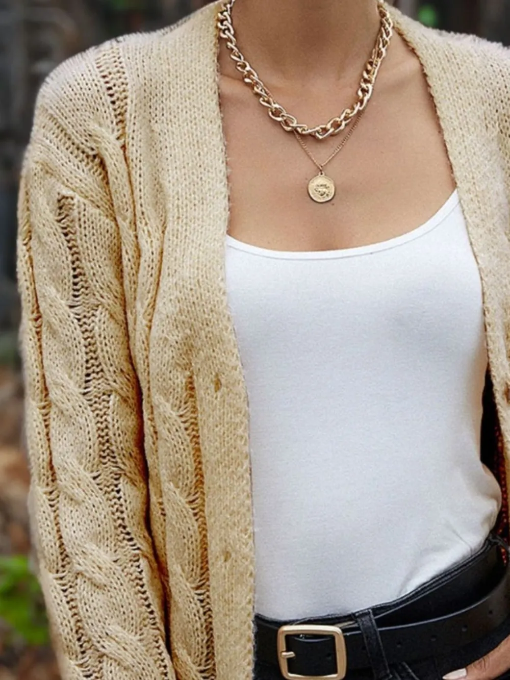Cable-Knit Button-Down Cardigan